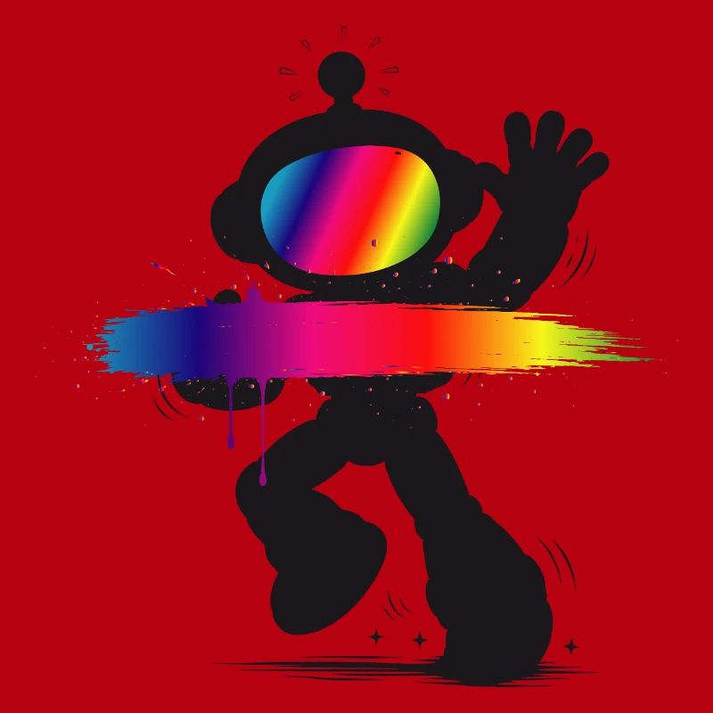 Robot Silhouette Rainbow Splash Design
