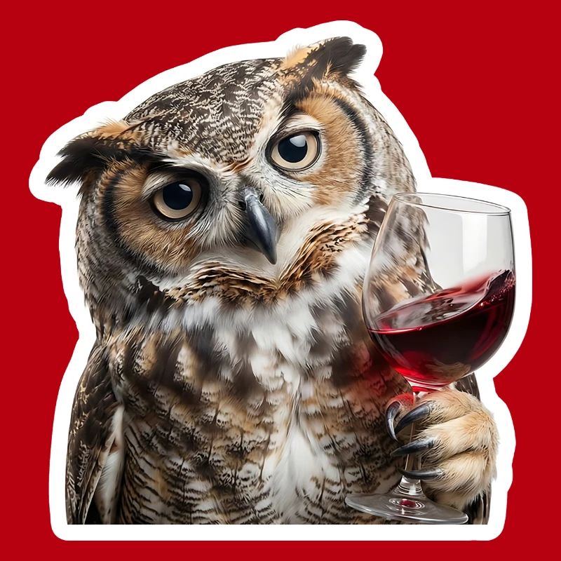 Weise Eule beim gemuetlichen Weinabend