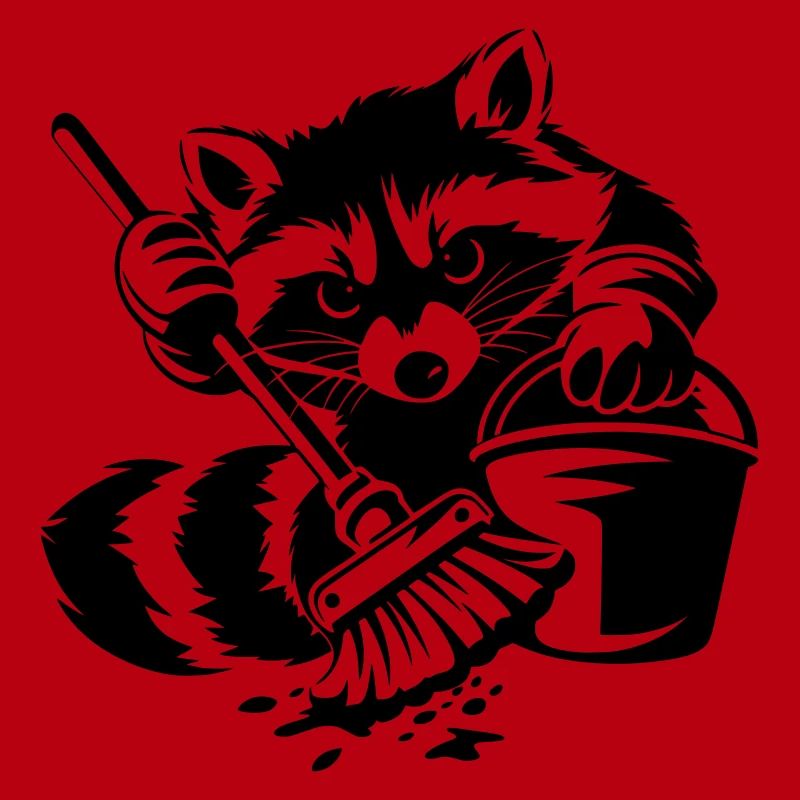 Waschbär mit Eimer & Mopp