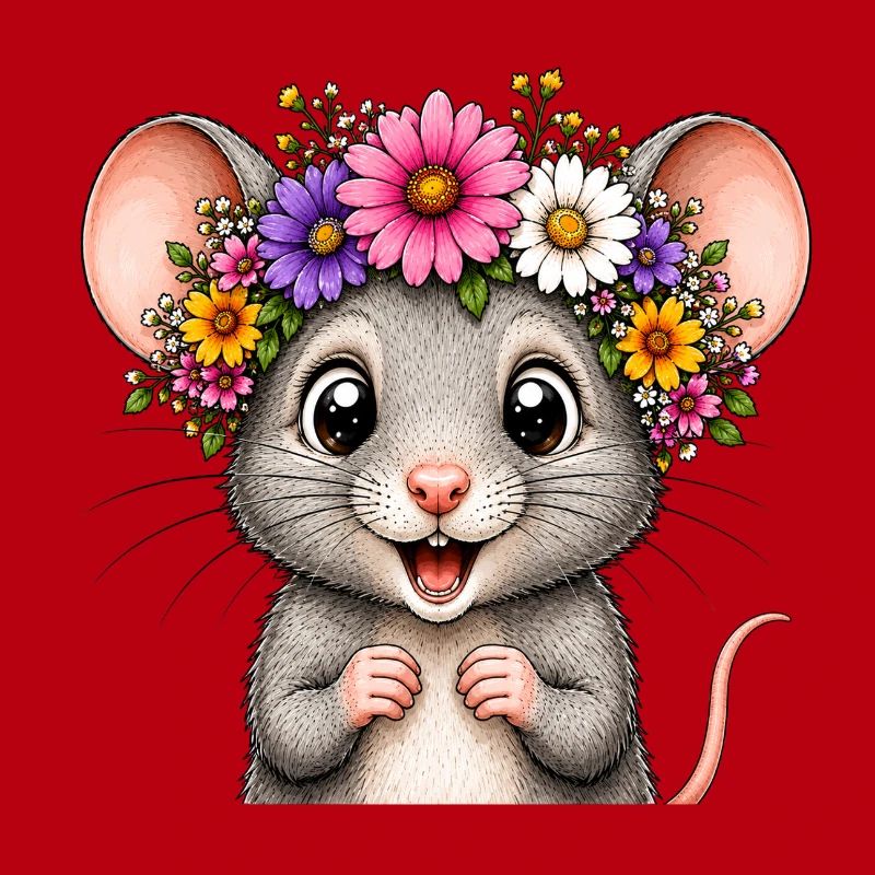 Souris joyeuse décorée de fleurs