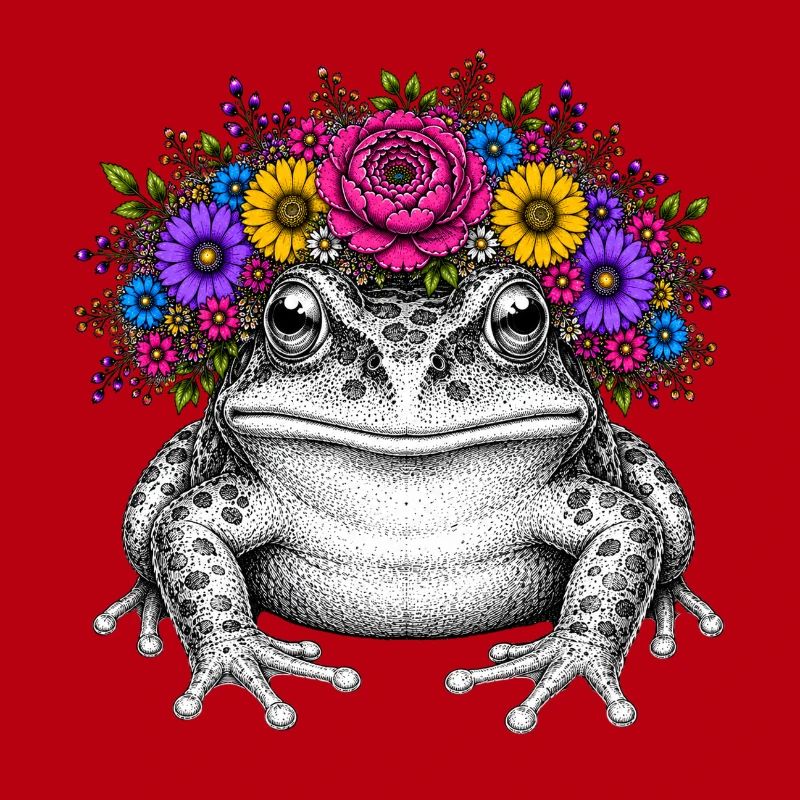 Frosch mit Blütenkrone