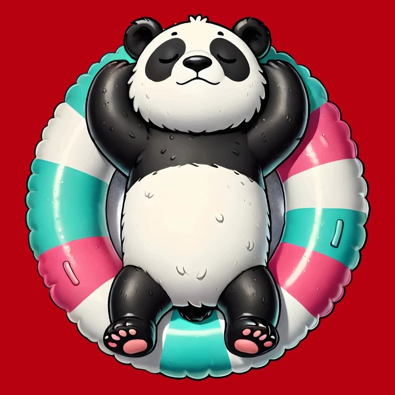 A relaxed panda on a swimming ring