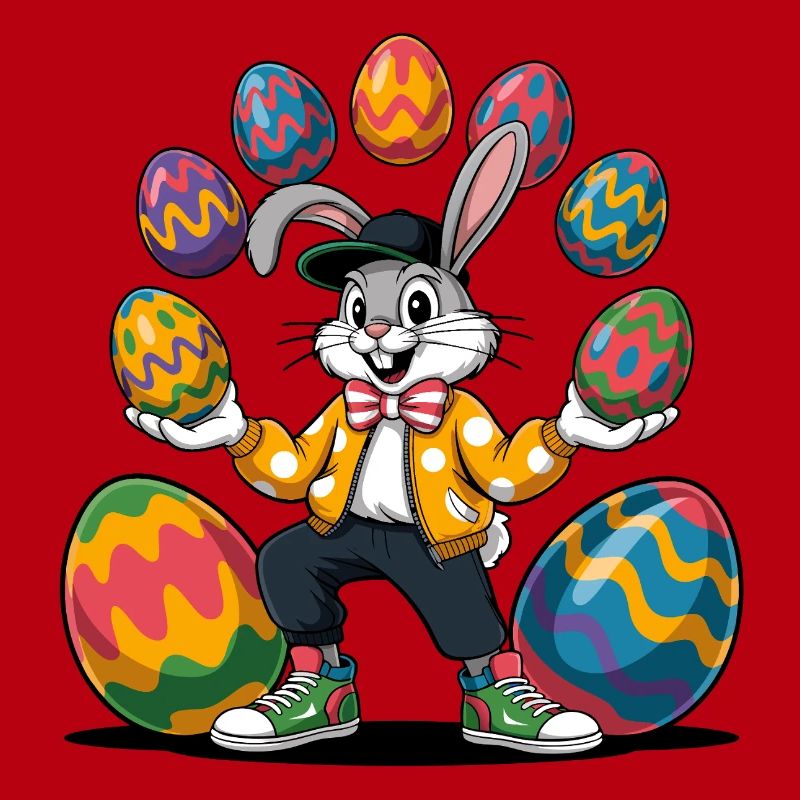 Easter bunny with colorful eggs