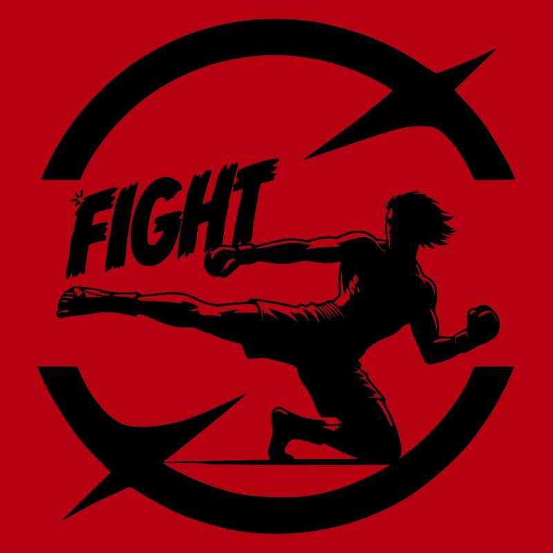 Cool Kickboxer Emblem with Fight Text