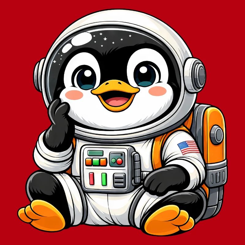 Cute Penguin Astronaut Space Explorer Cartoon