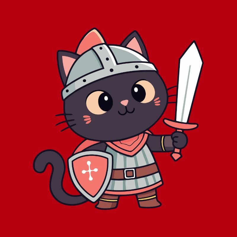 Chat Chevalier: épée et écu mignon