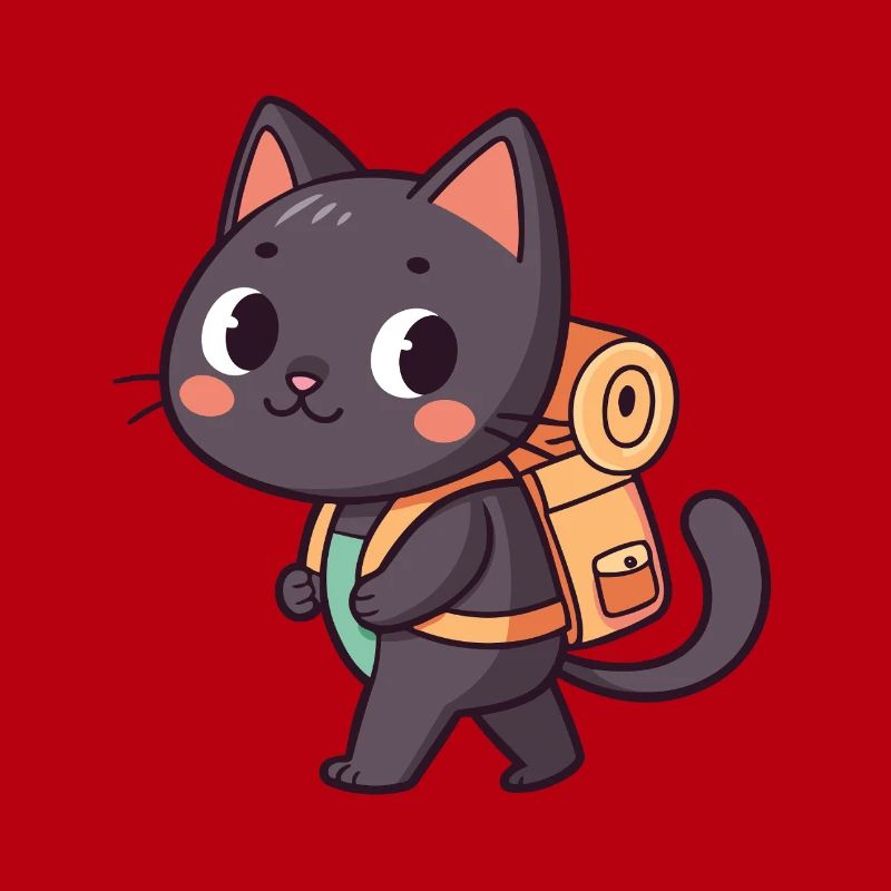 Explorer Cat with Orange Backpack
