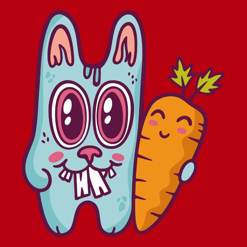 Blue doodle rabbit with carrot