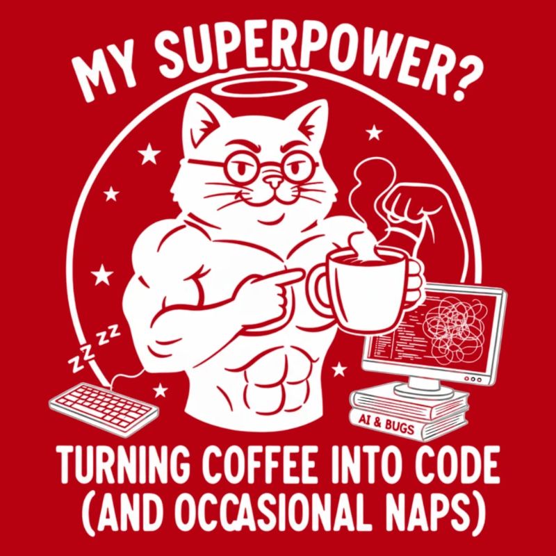 Lustiges Coding Katze T-Shirt - Superkraft Kaffee