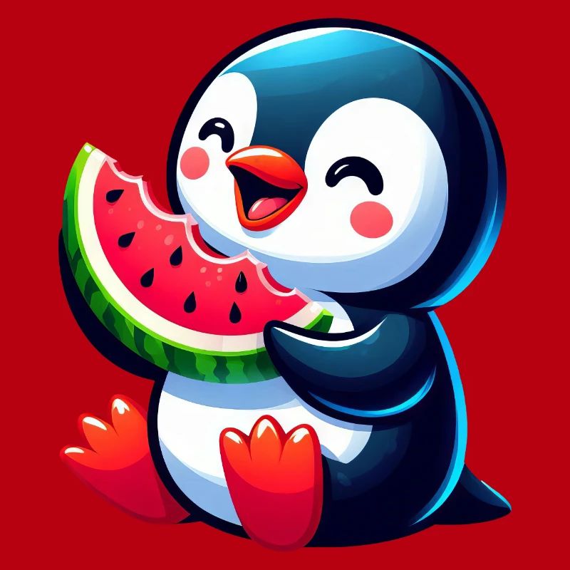 mignon pingouin melon pastèque dessin animé d’été