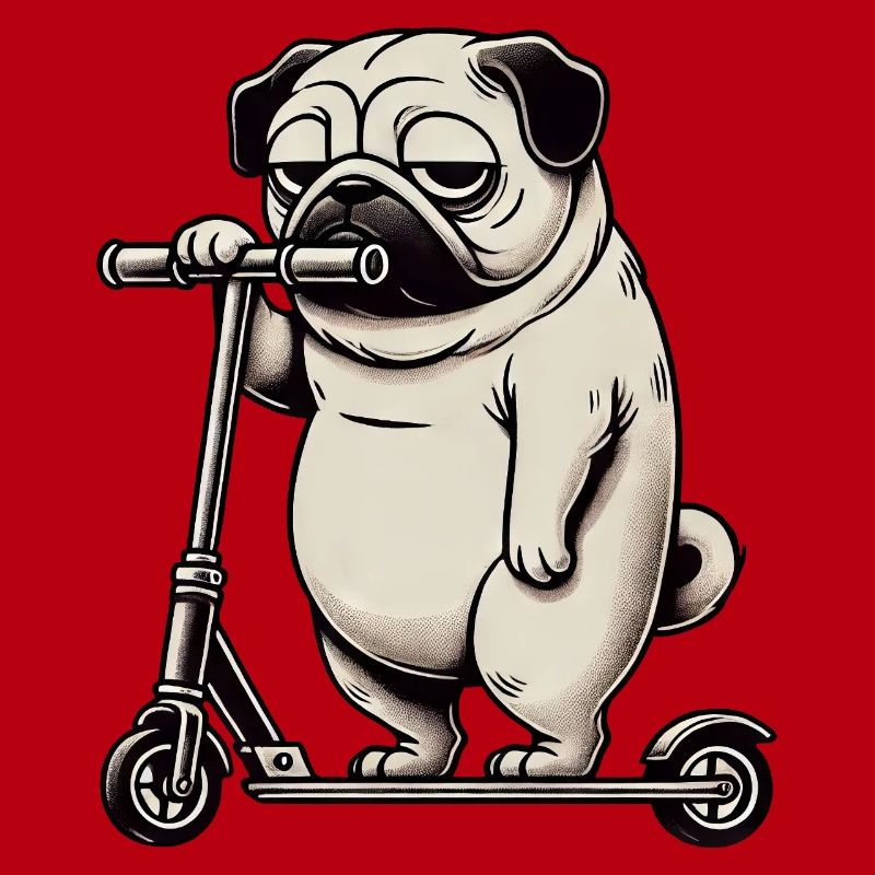 Lustiger Mops Roller Scooter Kickroller Grumpy