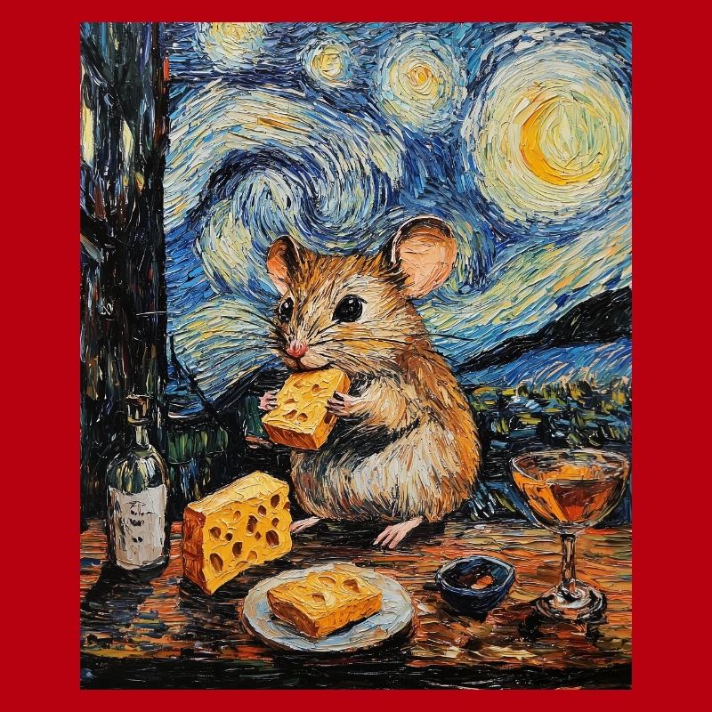 Mouse Eats Cheese Van Gogh Style Starry Night