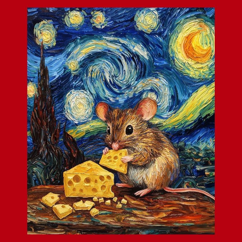 Mouse Eats Cheese Van Gogh Style Starry Night