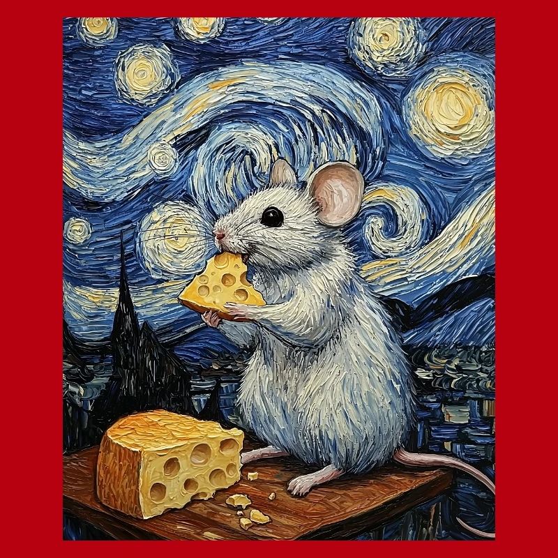 Mouse Eats Cheese Van Gogh Style Starry Night