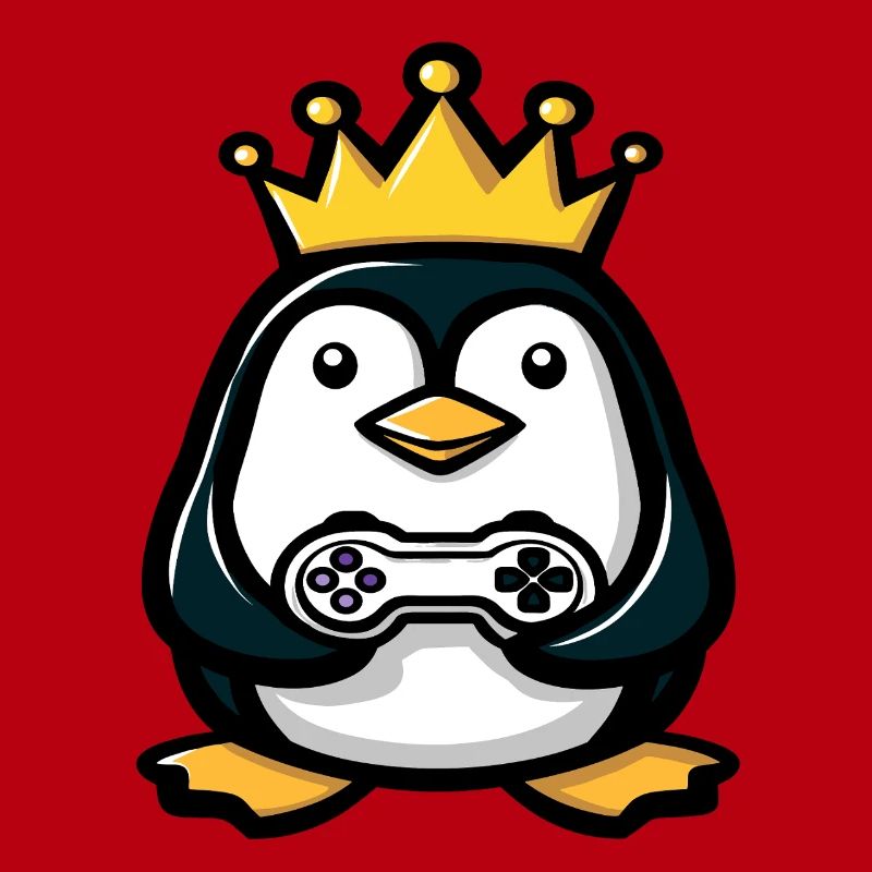 Pinguin mit gaming controller und Krone