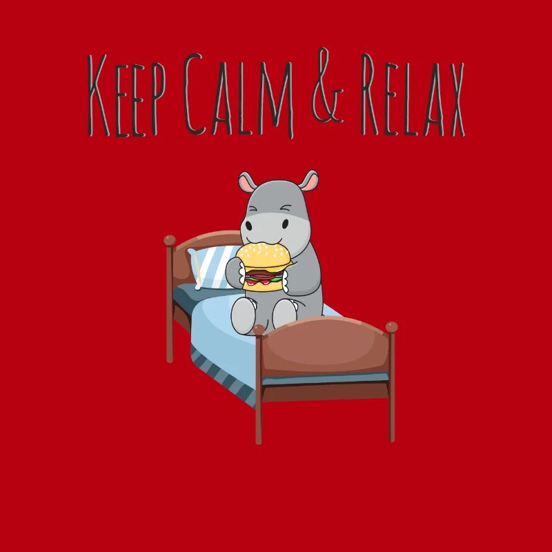 Keep Calm & Relax doux hippopotame avec burger