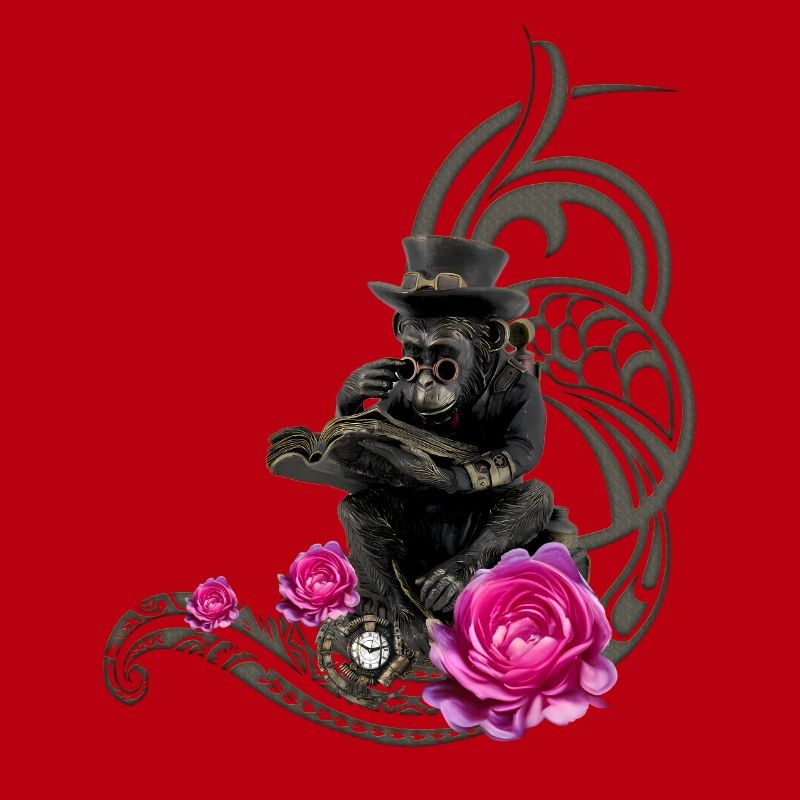 Lustiger Steampunk-Affe liest ein Buch
