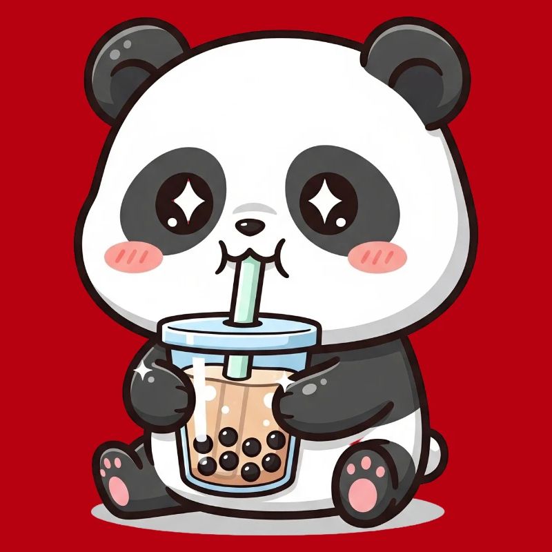 Cuddly panda bear with bubble tea