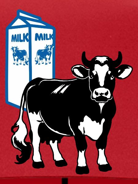 Milchkuh mit Milchkarton Hintergrund