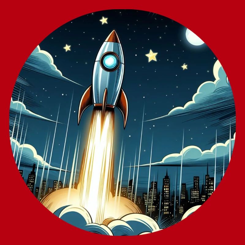 Une fusée de dessin animé est lancée dans l’espace