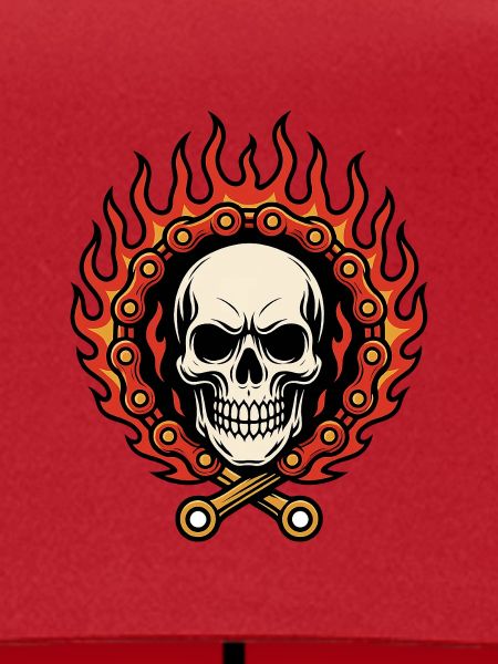 Flammender Flammenschädel in Flammenkette