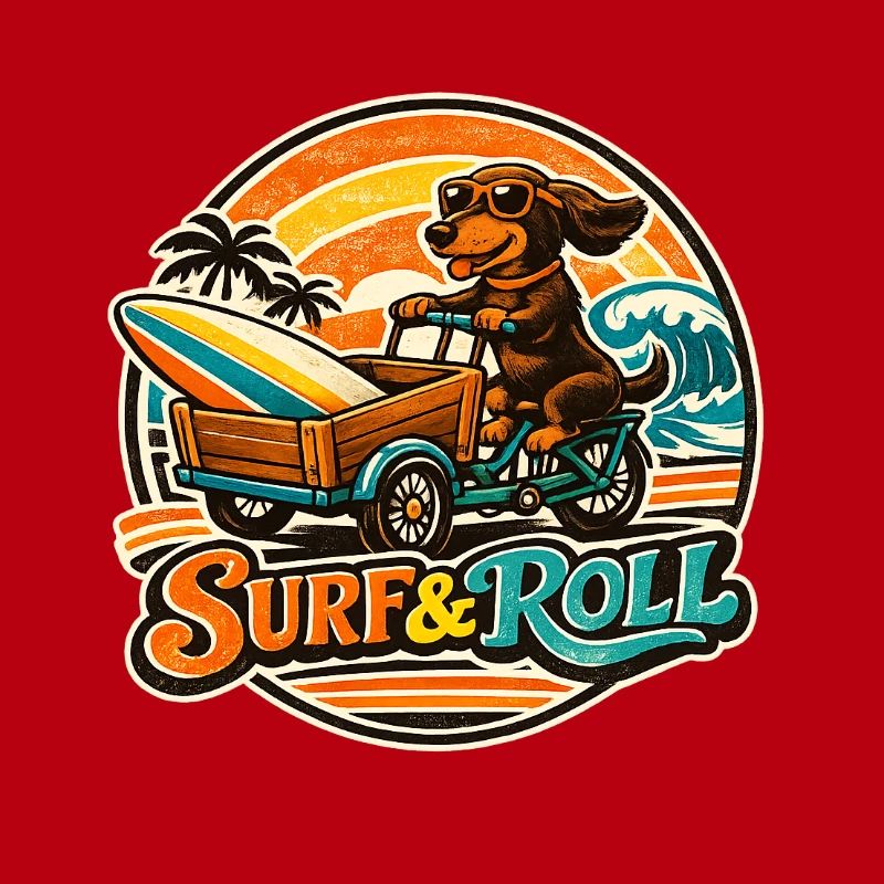 Surf & Roll Dackel mit Surfbrett
