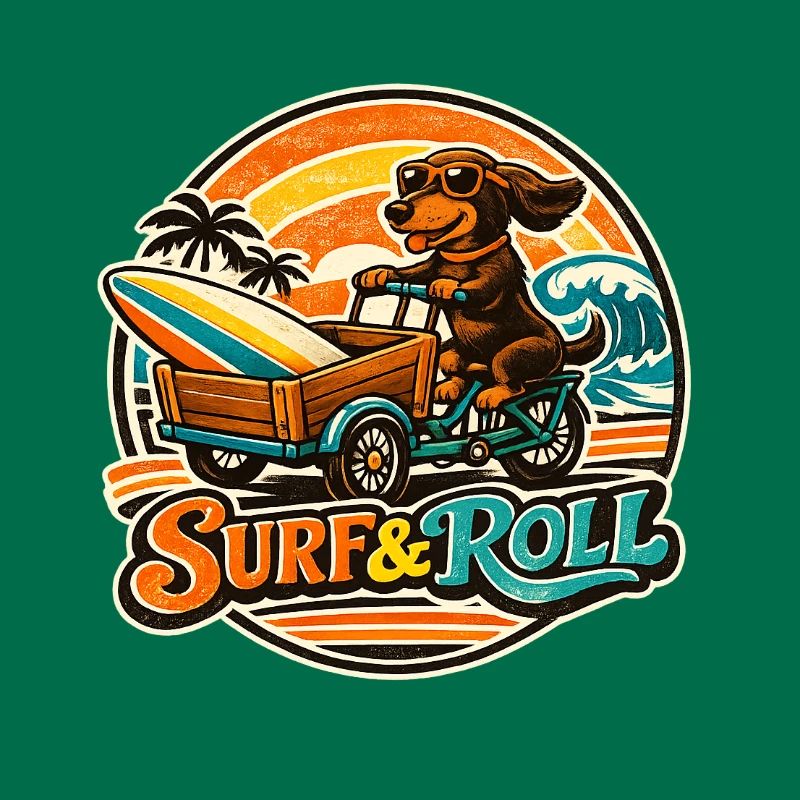 Teckel surf & roll avec planche de surf