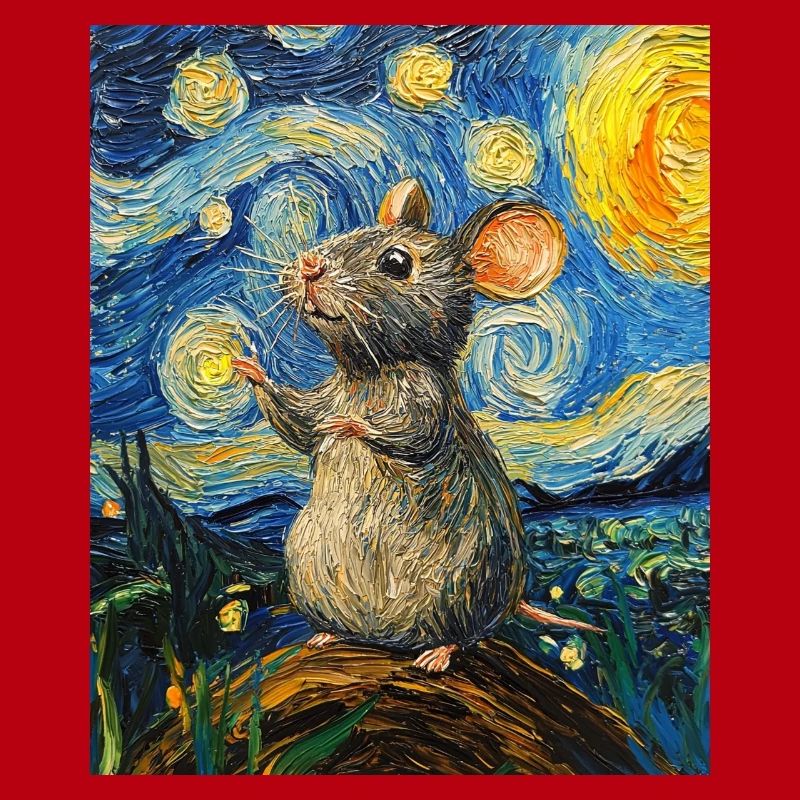 Mouse Eats Cheese Van Gogh Style Starry Night