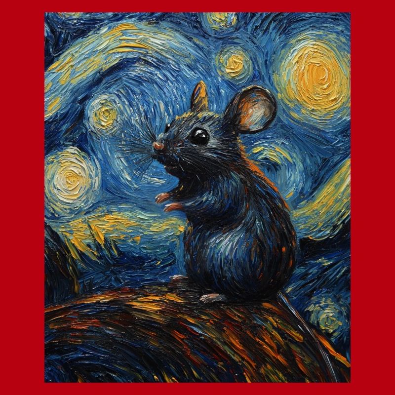 Mouse Eats Cheese Van Gogh Style Starry Night