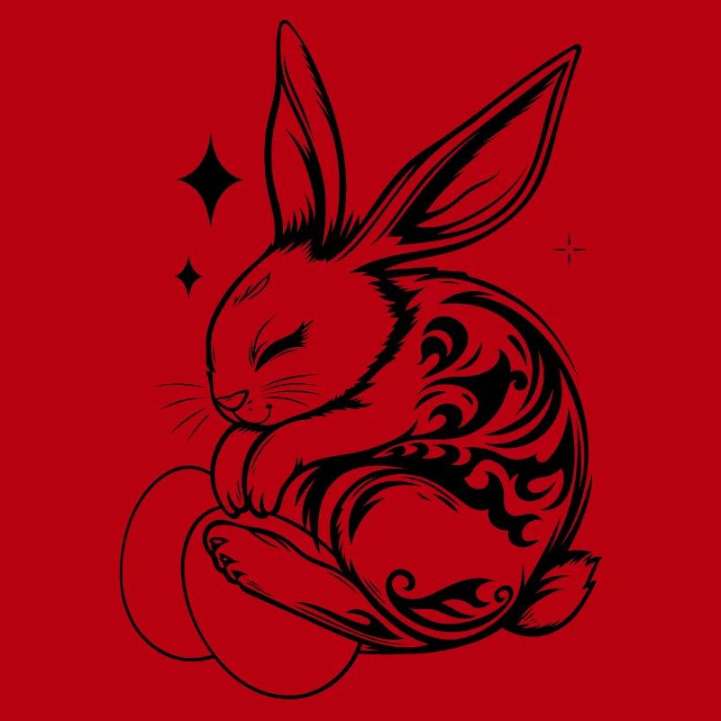 Sleeping Easter Bunny with Tribal and Eggs