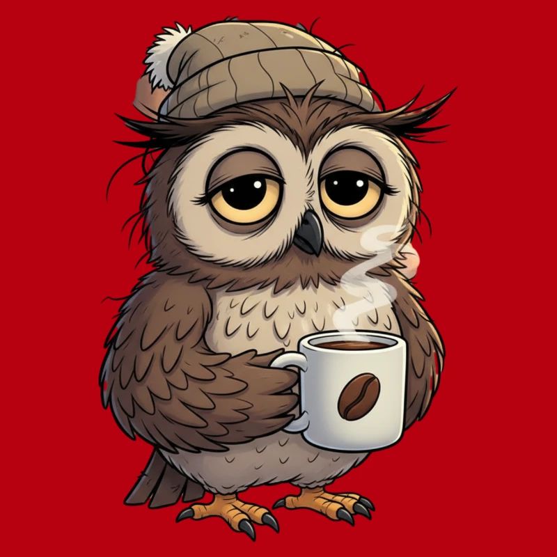 Verschlafene Eule Mit Kaffeetasse Cartoon