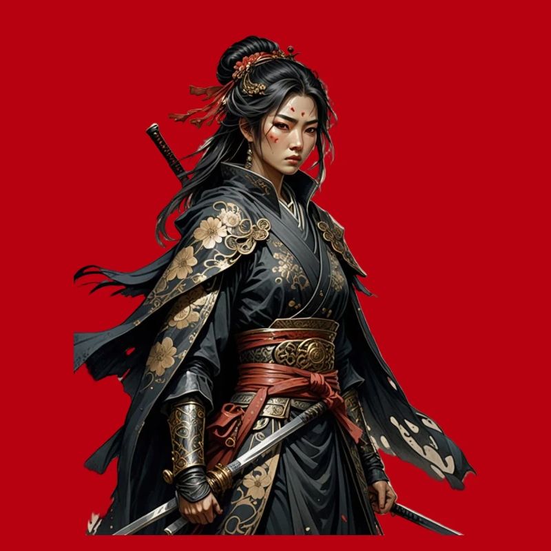 Schwarze Samuraiin mit Goldmustern