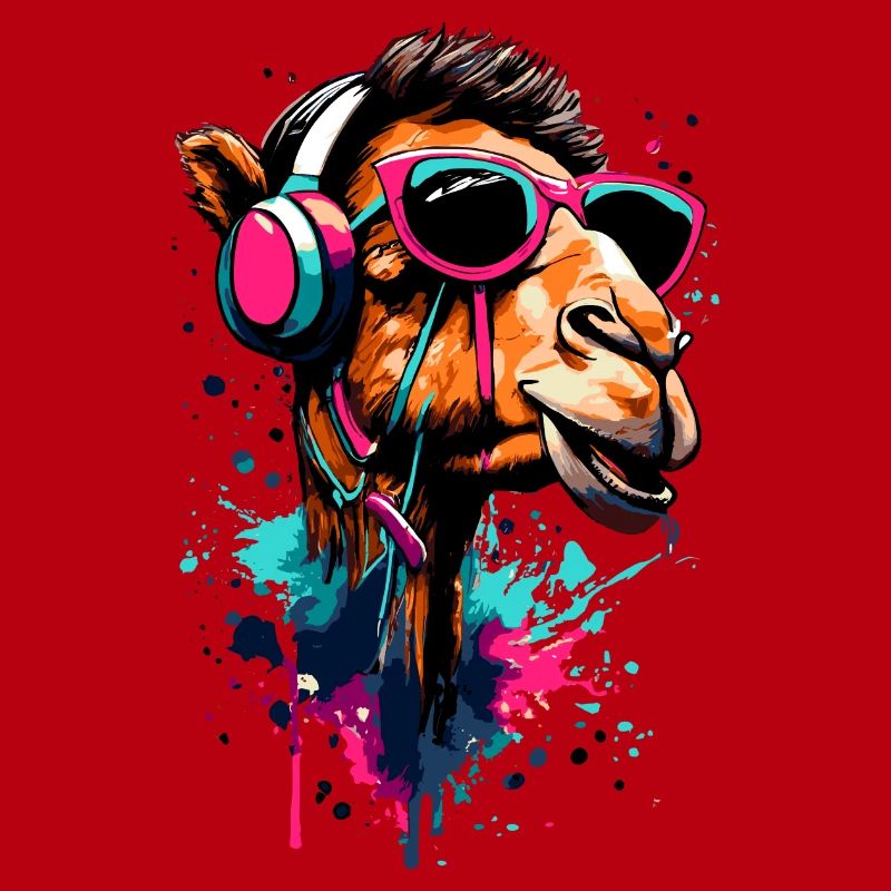 Kamel Dromedar Farbenfroh mit Kopfhörer - DJ Kamel