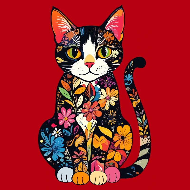 Explosion de couleurs du chat en fleurs