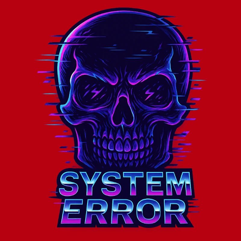 Neon Glitch Schädel mit Systemfehlertext