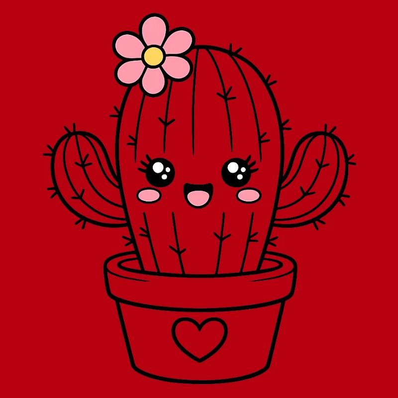 Cactus Kawaii avec fleur – Cactus de dessin animé mignon et mignon