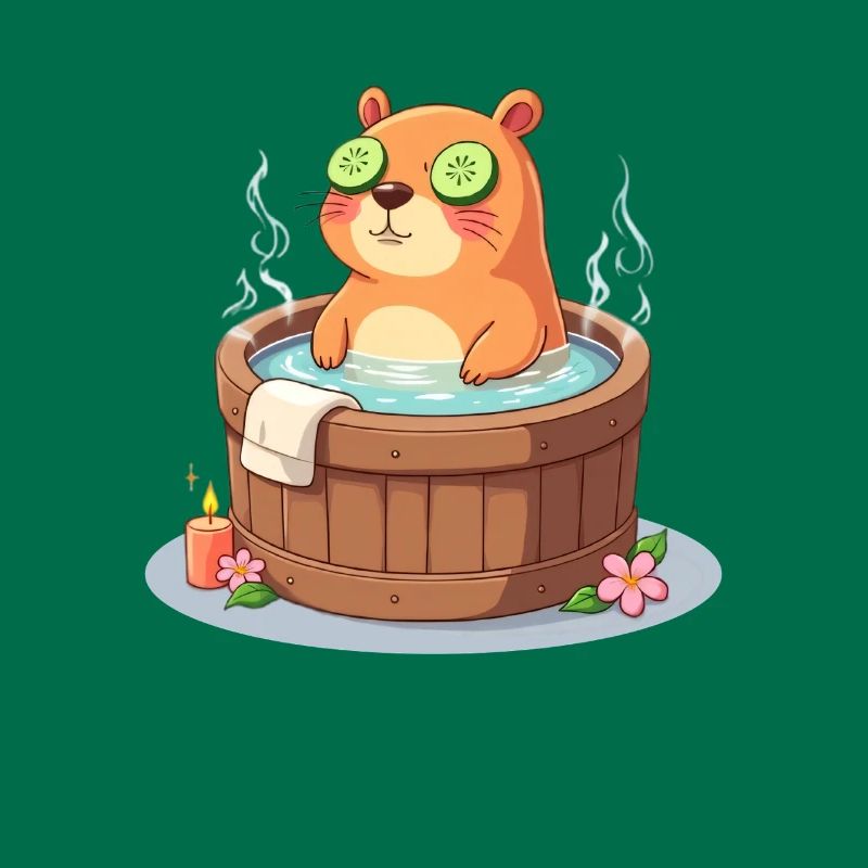 Capybara dans le bain avec des tranches de concombre