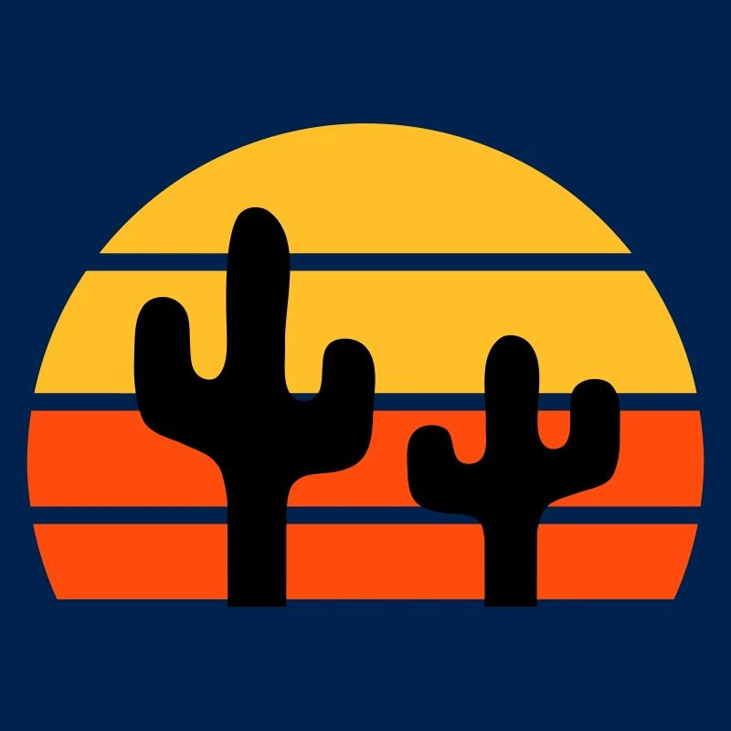 Deux cactus devant un demi-soleil