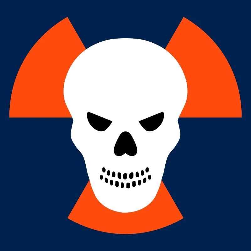 Schädel mit bösem Blick vor Strahlenwarnzeichen