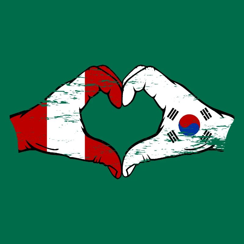 Pérou Corée du Sud Drapeau Mains Coeur Forme Utilisé