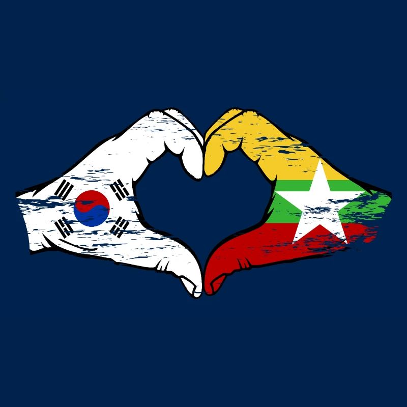 Corée du Sud Myanmar drapeau mains forme de coeur utilisé