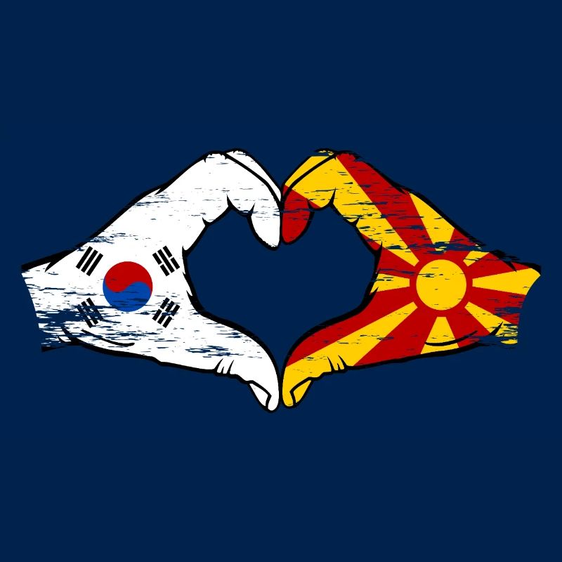Corée du Sud Macédoine drapeau mains forme de coeur utilisé
