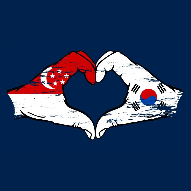 Singapour Drapeau de la Corée du Sud mains forme de coeur utilisé