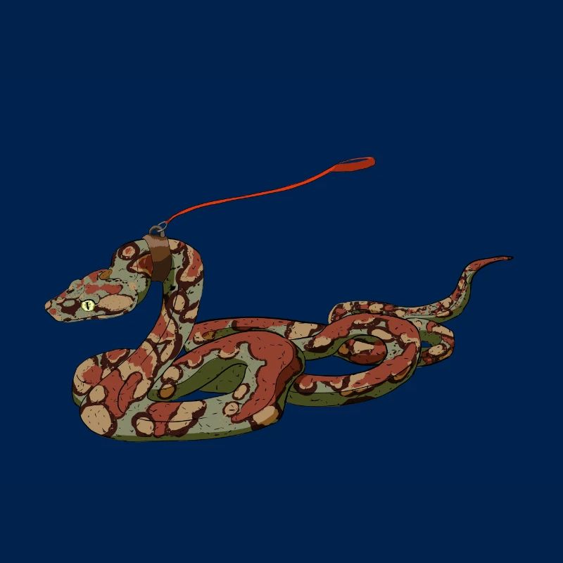 Boa constrictor on a leash in comic style