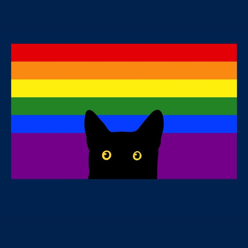 Chat jetant un coup d’œil sur le drapeau arc-en-ciel