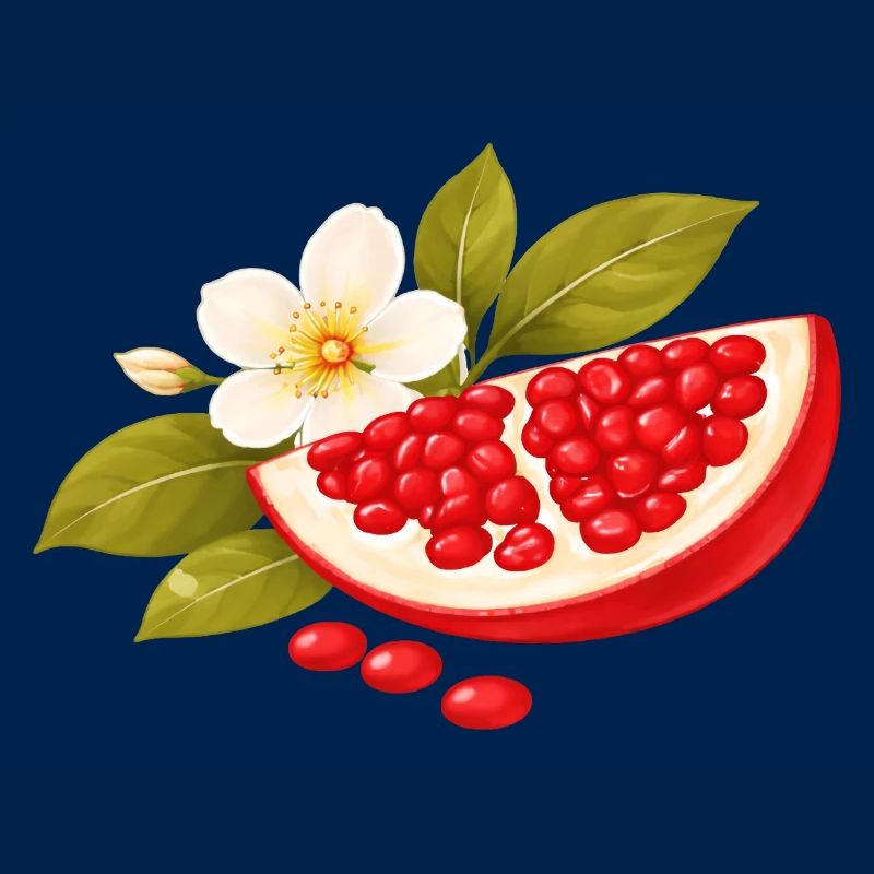 Granatapfel Illustration mit Blüte – Botanisch
