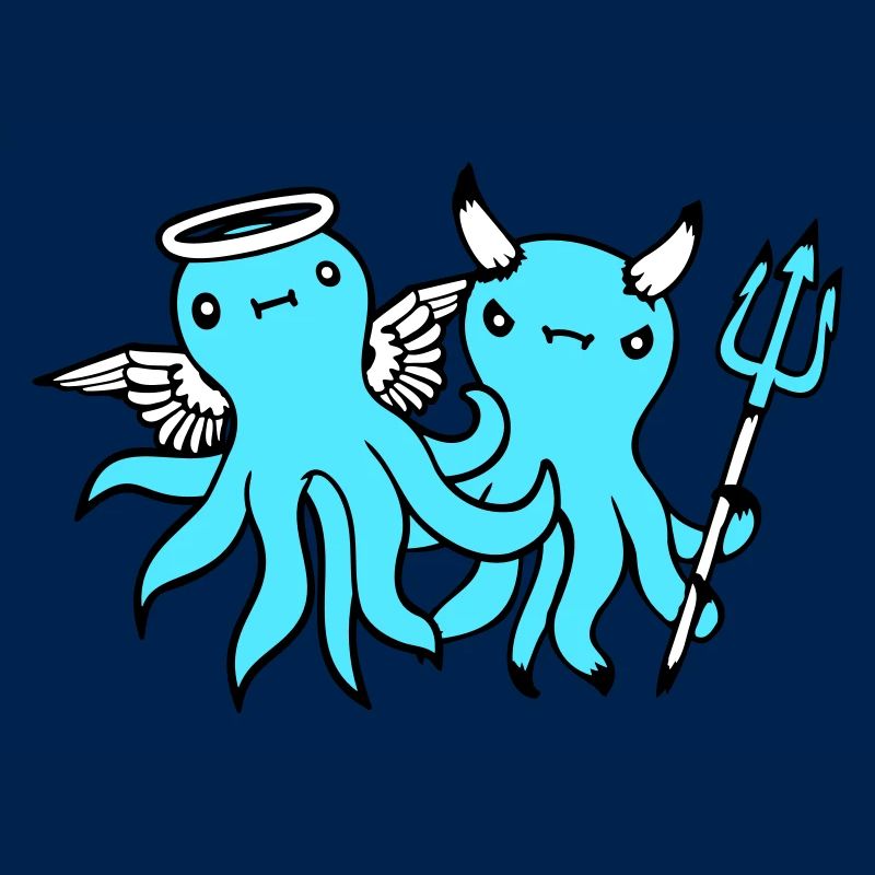 2 Octopus Devil Angel Heaven Hell Team Friends