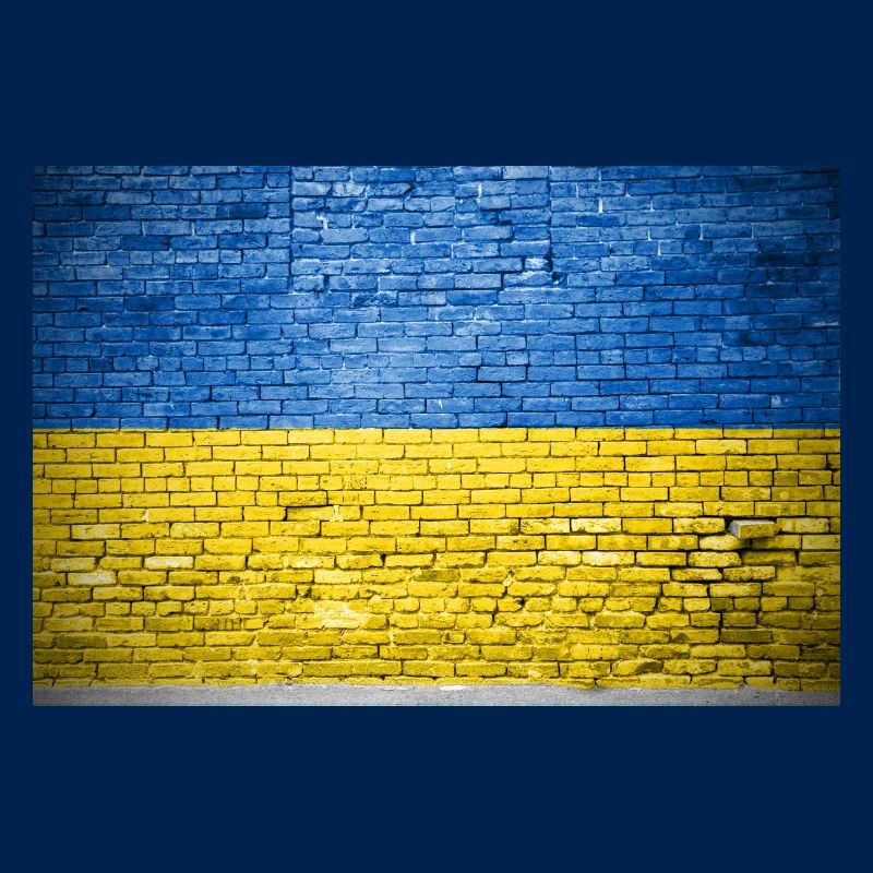 Affiche de graffiti drapeau Ukraine mur de briques