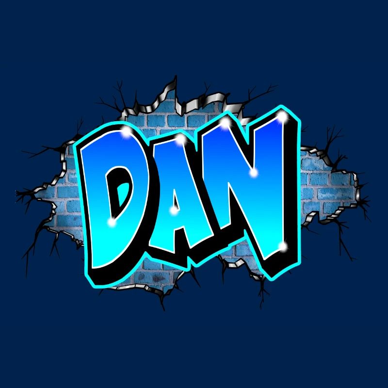 Graffiti DAN Wall Cracks Blue Bricks
