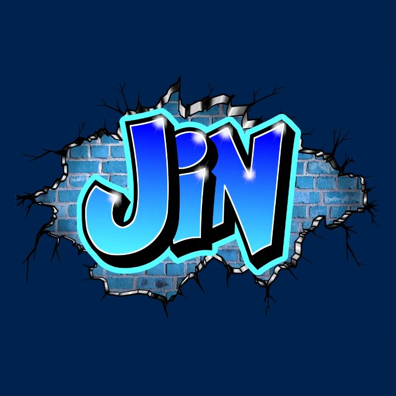 Graffiti Jin Wall Cracks Blue Bricks